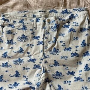 Workshop Republic Clothing White Bermuda Shorts with Blue Tropical Print